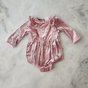 Charming Pink Velour Ruffled Kids Bodysuit